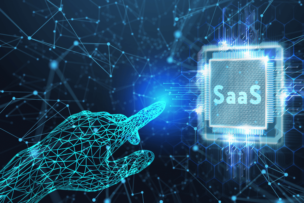 a hand pointing to SaaS