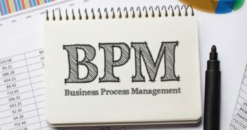 a notebook with the words BPM which means business process management