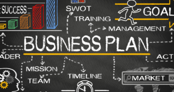 startup business plan drawn on a chalkboard