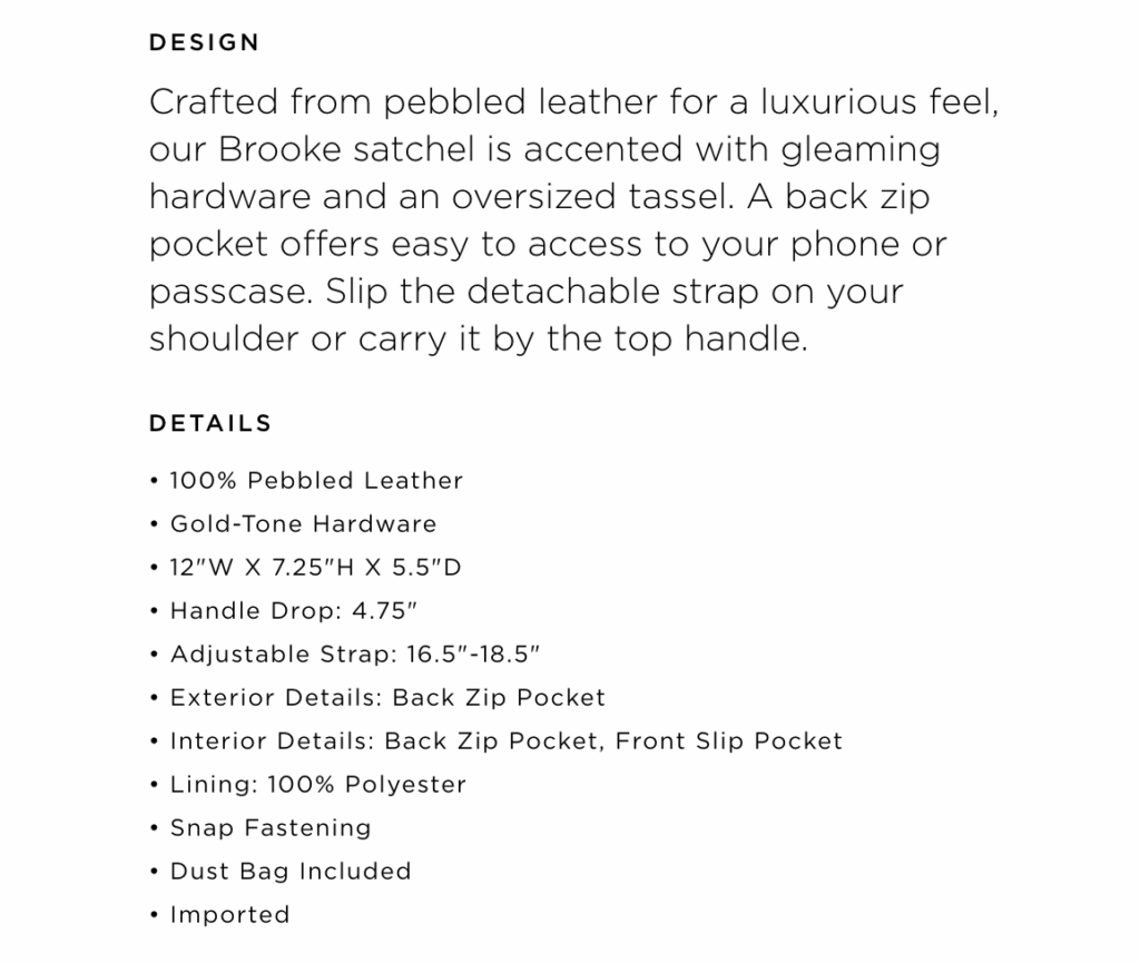 Michael Kors lists the features