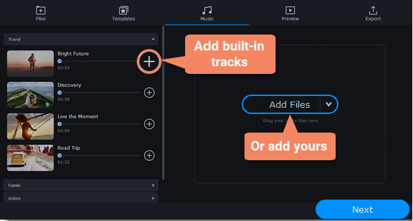 Montage Wizard add tracks