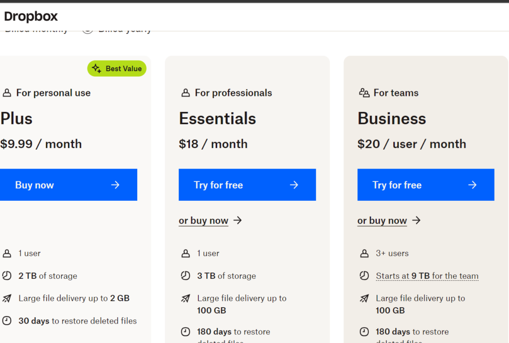 Dropbox pricing
