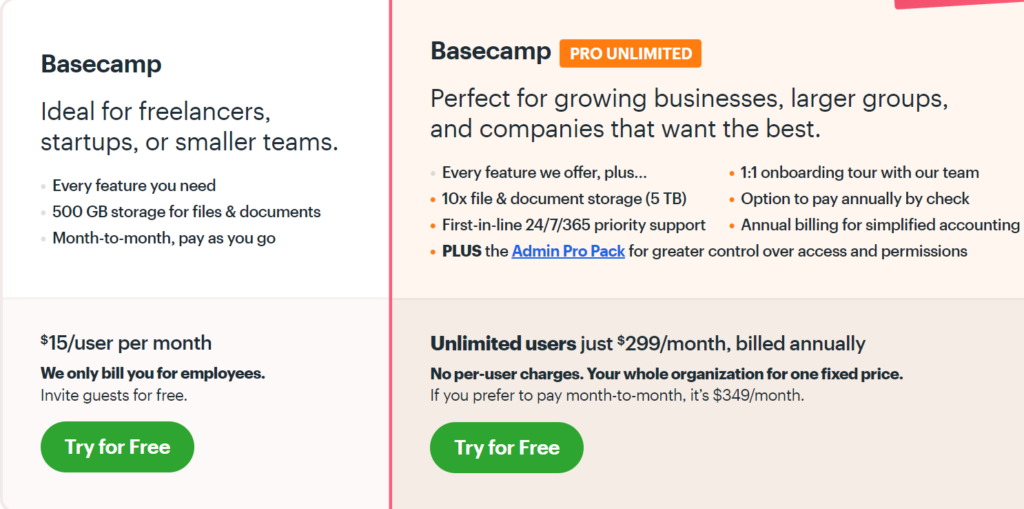 Basecamp pricing