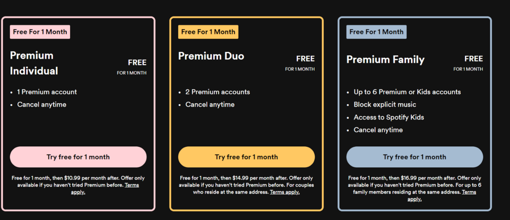 Spotify pricing